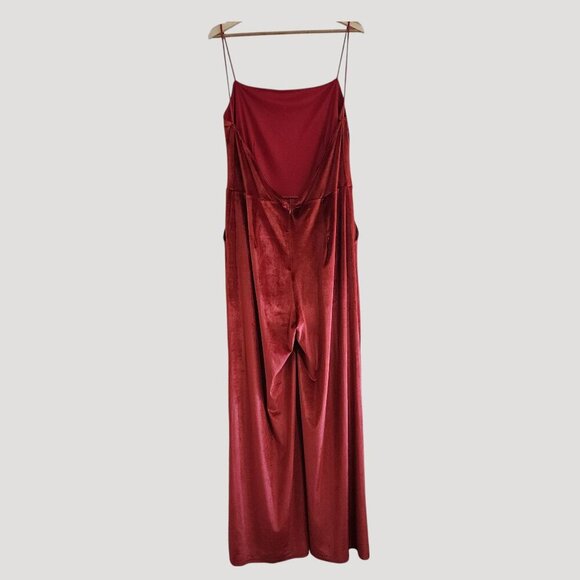 Lulus Hopeful Heart Red Velvet Backless Wide-Leg Jumpsuit Women's Size X-Large - Picture 7 of 14